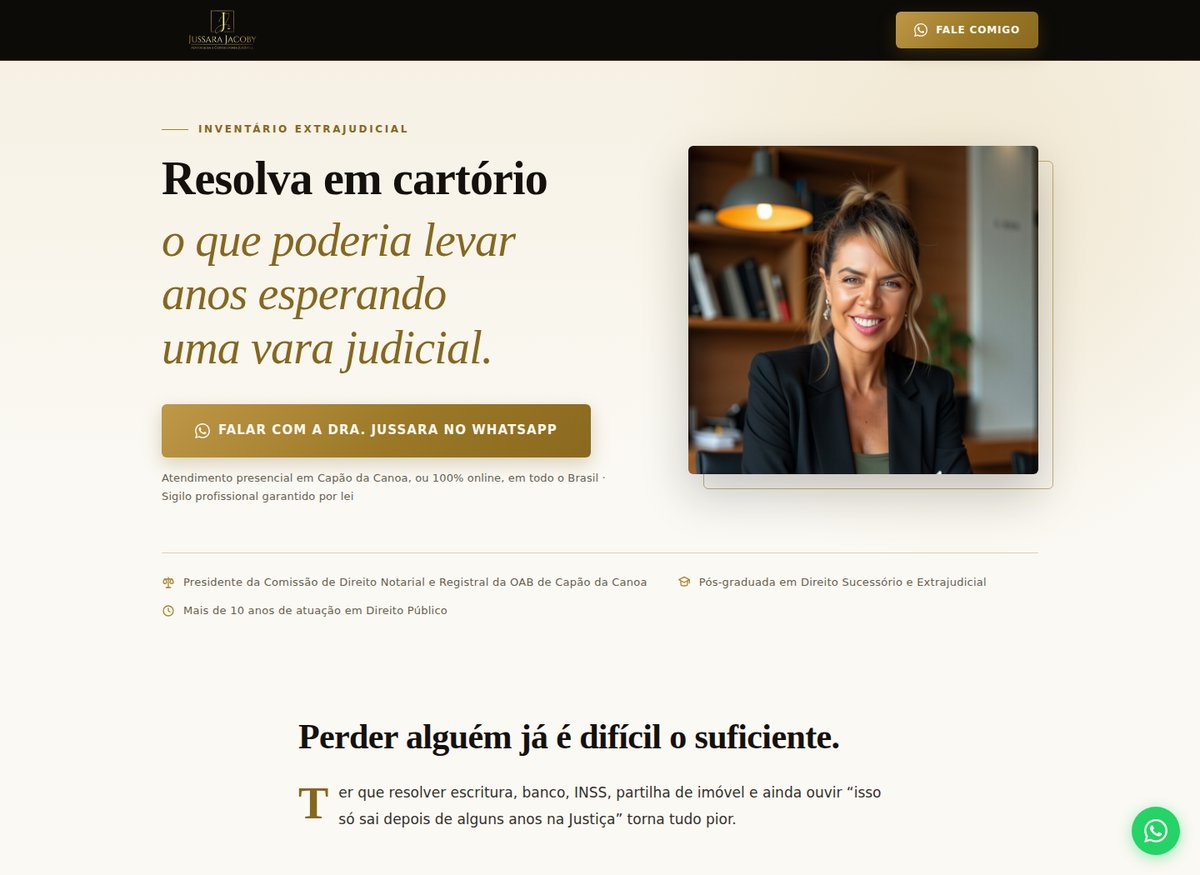 Landing page Dra. Jussara Jacoby, Inventário Extrajudicial